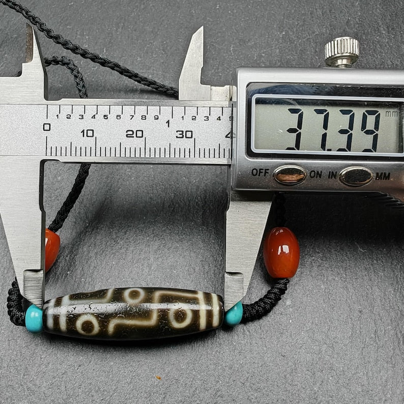 9 Eyes Dzi Bead Necklace,1.5" x 0.4"