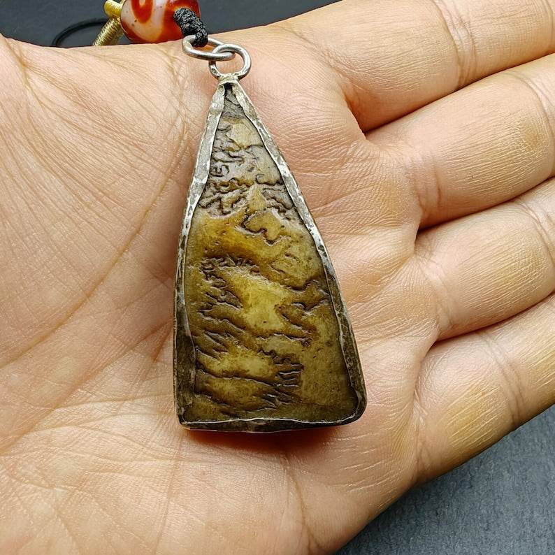 Kapala Amulet Necklace,Silver Framed,50mm × 26mm - Gandhanra-ART