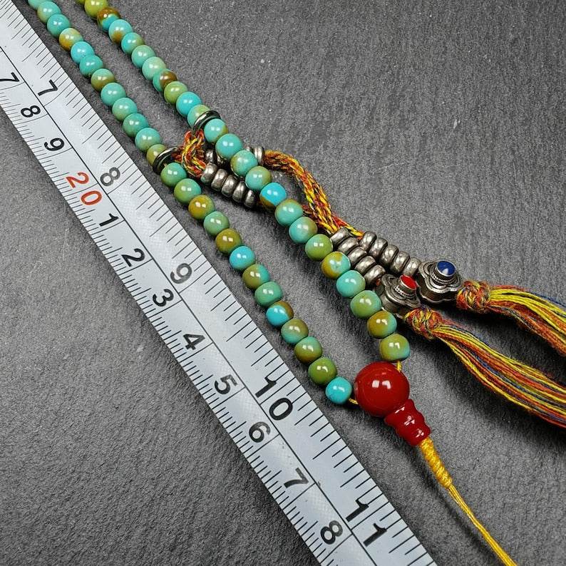 108 Turquoise Beads Necklace Mala,Tibetan Prayer Beads - Gandhanra-ART