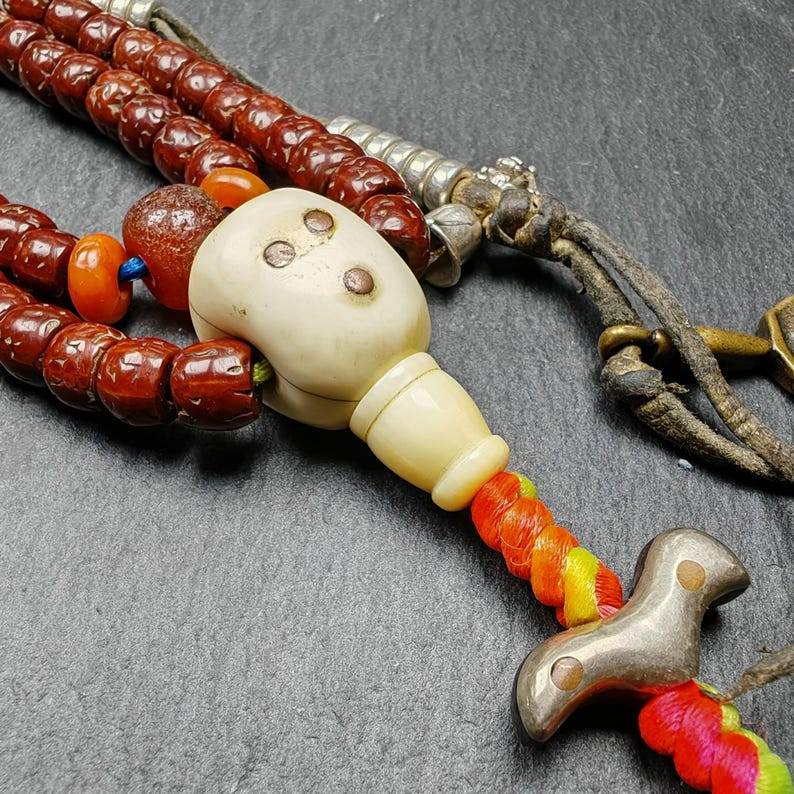 Old 8mm 108 Prayer Beads,with Unique Mix of Treasures - Gandhanra-ART