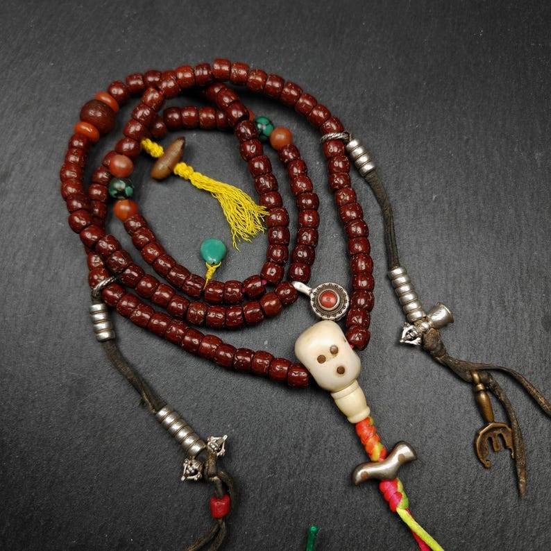Old 8mm 108 Prayer Beads,with Unique Mix of Treasures - Gandhanra-ART