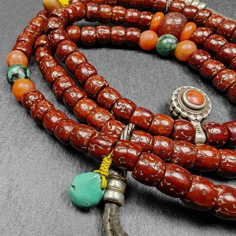 Old 8mm 108 Prayer Beads,with Unique Mix of Treasures - Gandhanra-ART