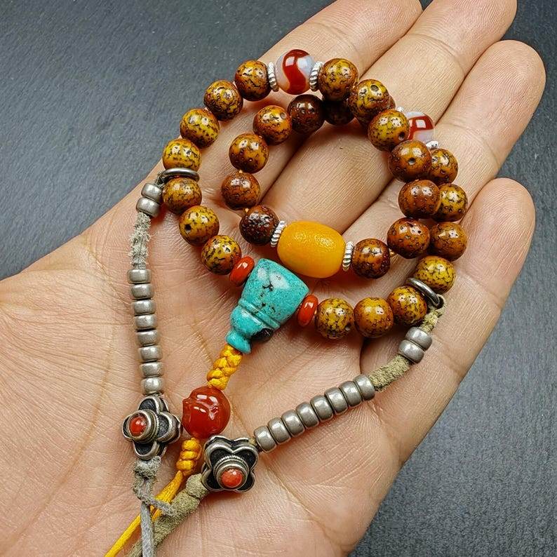 Wrist Mala - 7.5mm Old Lotus Seed Beads - Gandhanra-ART
