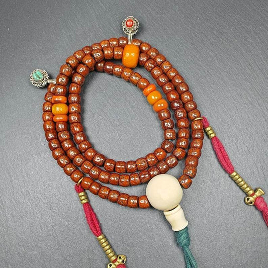 Tibetan 9+mm 108 Rudraksha Rosary, Old Necklace Mala - Gandhanra-ART
