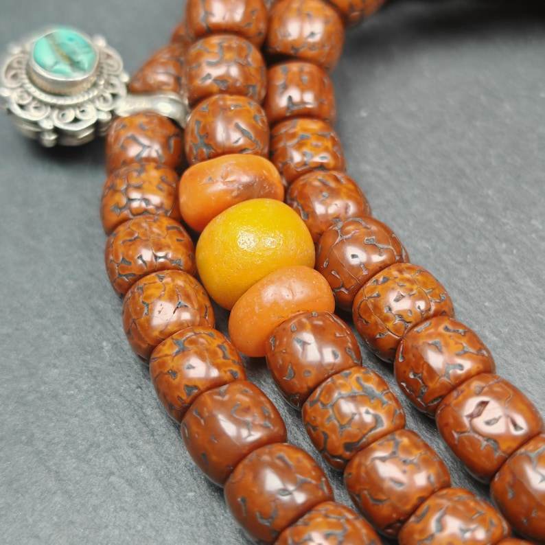 Tibetan 9+mm 108 Rudraksha Rosary, Old Necklace Mala - Gandhanra-ART