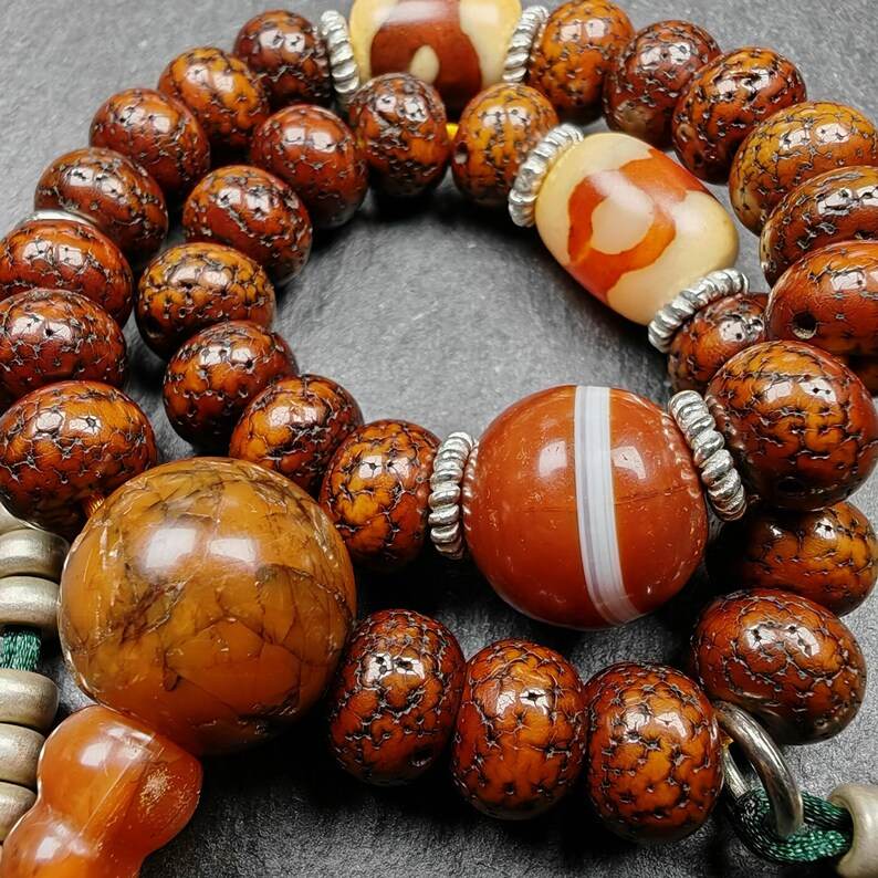 Wrist Mala - 10mm Old Lotus Seed Beads Bracelet - Gandhanra-ART