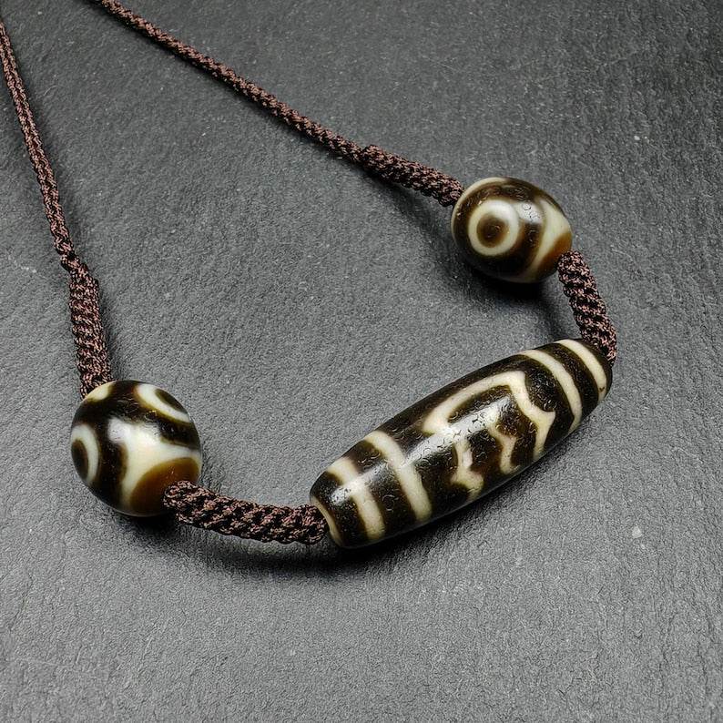 Tibetan Dzi Necklace - Garuda Dzi + 3 Eyes Dalo Dzi Amulet - Gandhanra-ART