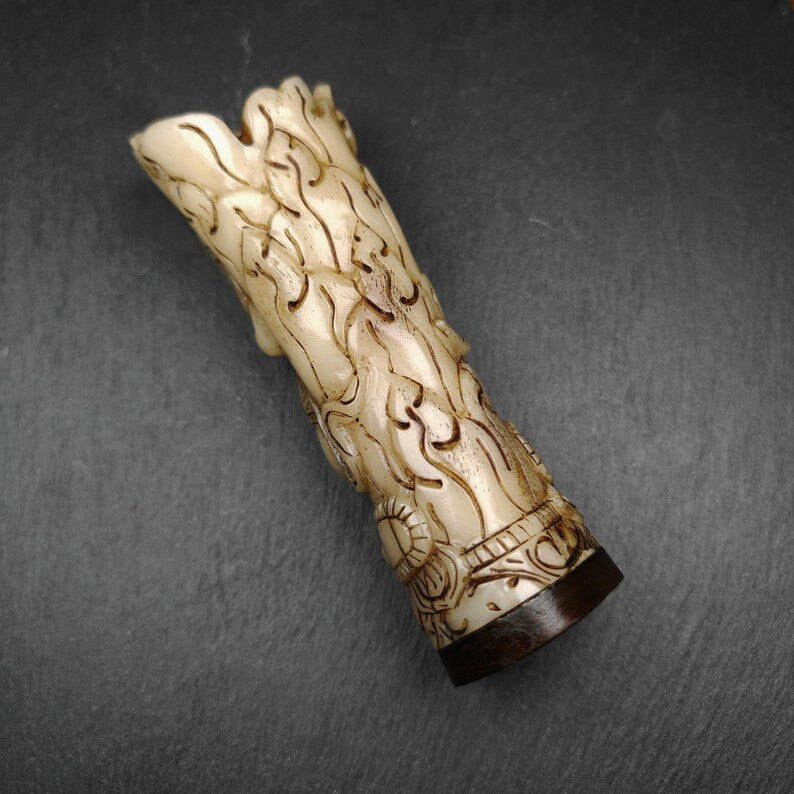 Leg Bone Carved Troma Nagmo Pen holder,Black Wrathful Dakini Kapala Cup