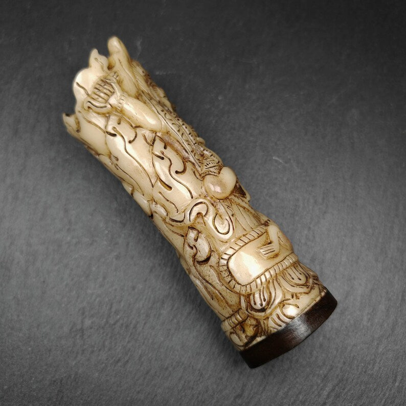Leg Bone Carved Troma Nagmo Pen holder,Black Wrathful Dakini Kapala Cup