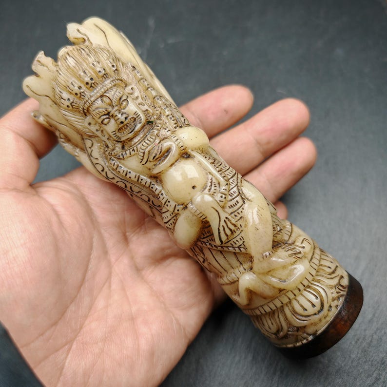 Leg Bone Carved Troma Nagmo Pen holder,Black Wrathful Dakini Kapala Cup