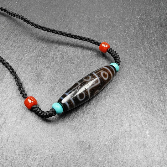 Tibetan 9 Eyes Dzi Bead Necklace,1.5" x 0.4"
