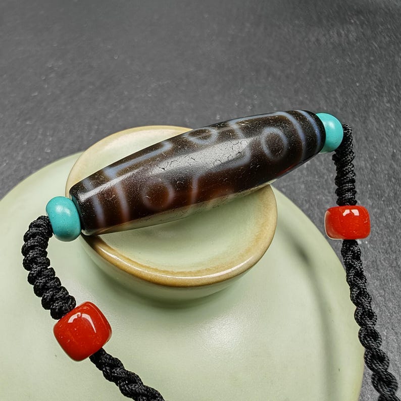 Tibetan 9 Eyes Dzi Bead Necklace,1.5" x 0.4"