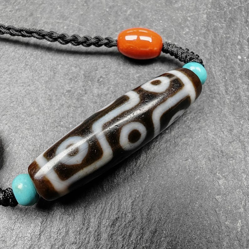 9 Eyes Dzi Bead Necklace,1.6" x 0.4"