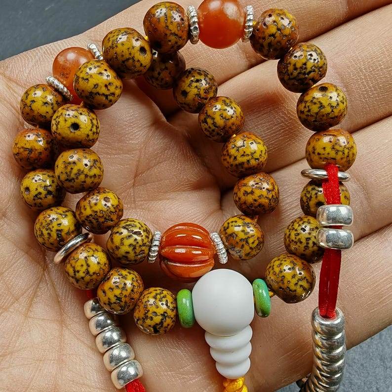 Gandhanra Authentic Tibetan Handhold Wrist Mala - 7.7mm Old Lotus Seed Beads Bracelet - Portable Buddhist Prayer Beads for Meditation - Gandhanra-ART