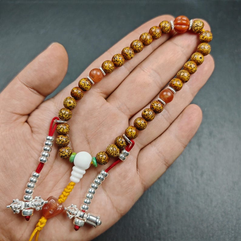 Gandhanra Authentic Tibetan Handhold Wrist Mala - 7.7mm Old Lotus Seed Beads Bracelet - Portable Buddhist Prayer Beads for Meditation