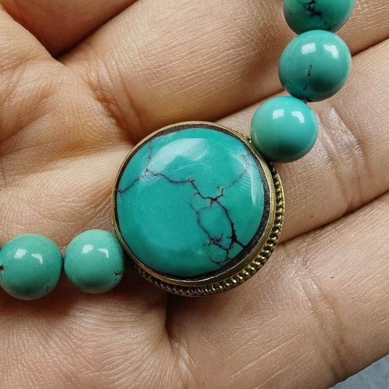 7mm TURQUOISE Gemstones TIBETAN BRACELET - Gandhanra-ART