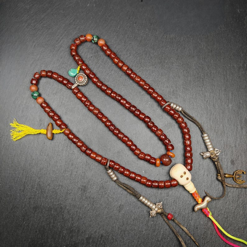 Old 8mm 108 Prayer Beads,with Unique Mix of Treasures