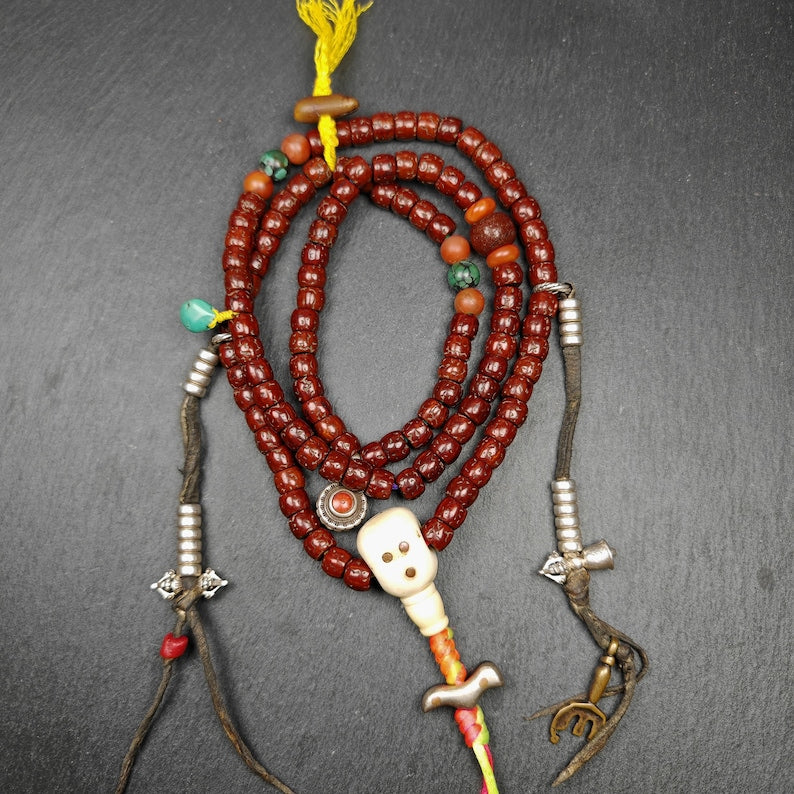 Old 8mm 108 Prayer Beads,with Unique Mix of Treasures