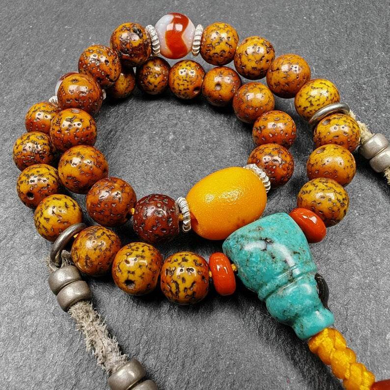 Wrist Mala - 7.5mm Old Lotus Seed Beads - Gandhanra-ART