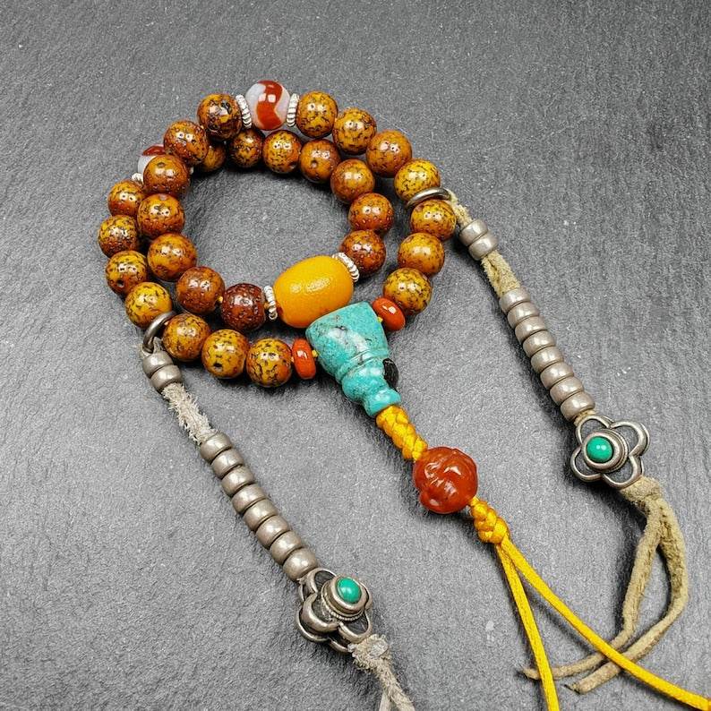 Wrist Mala - 7.5mm Old Lotus Seed Beads - Gandhanra-ART