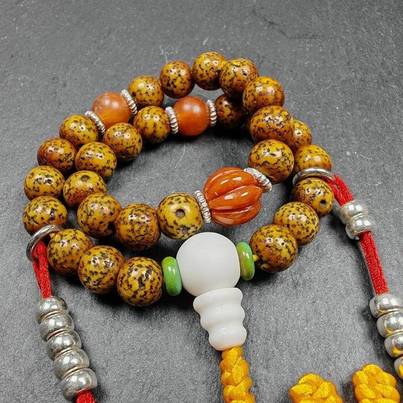Gandhanra Authentic Tibetan Handhold Wrist Mala - 7.7mm Old Lotus Seed Beads Bracelet - Portable Buddhist Prayer Beads for Meditation - Gandhanra-ART