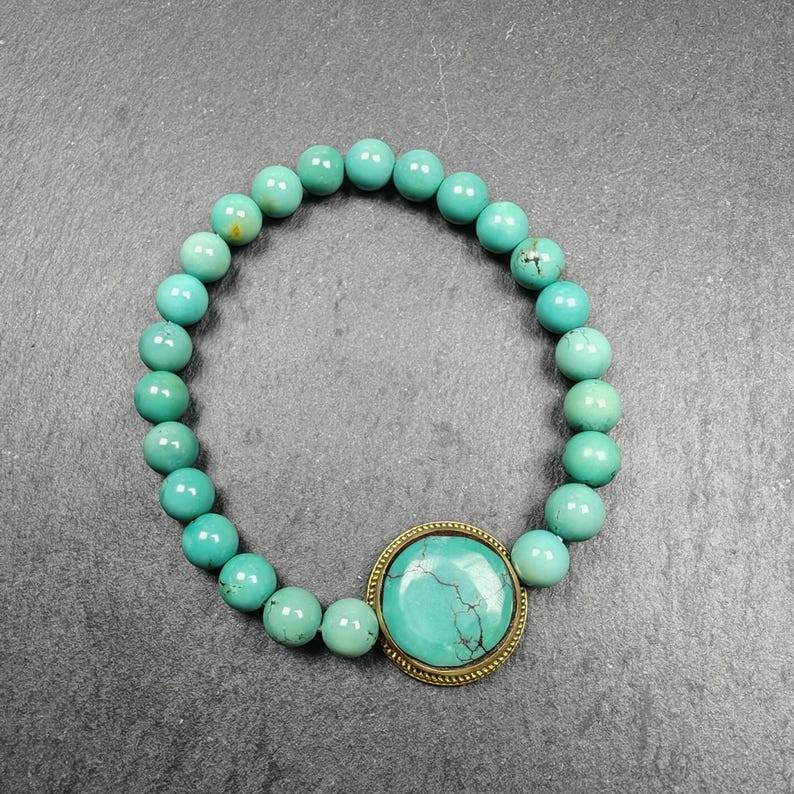 7mm TURQUOISE Gemstones TIBETAN BRACELET - Gandhanra-ART