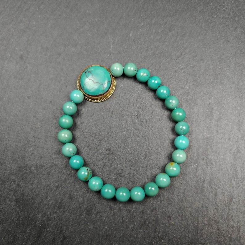 7mm TURQUOISE Gemstones TIBETAN BRACELET - Gandhanra-ART