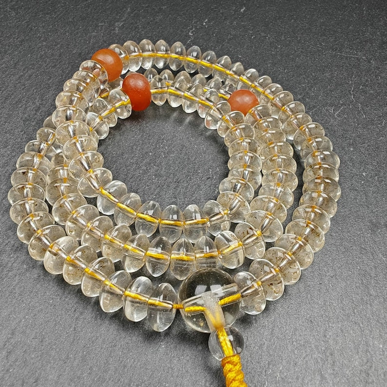 Old Tibetan Crystal Necklace Mala,Disk Type Prayer Beads