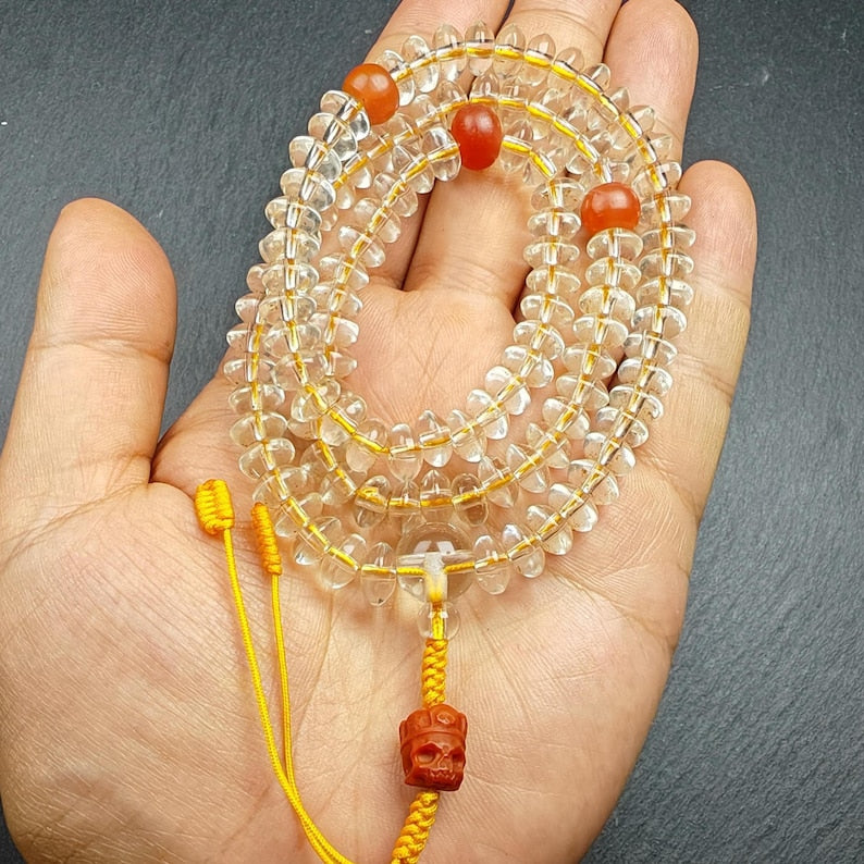 Old Tibetan Crystal Necklace Mala,Disk Type Prayer Beads
