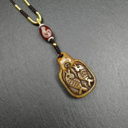 Tibetan Kapala Amulet | Double Fish Pendant
