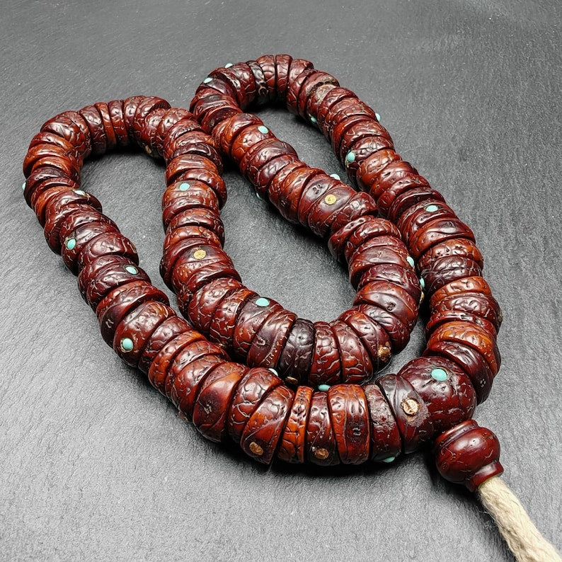 Old 108 Bodhi Seed Beads Mala,Hand Hold 16mm Prayer Beads