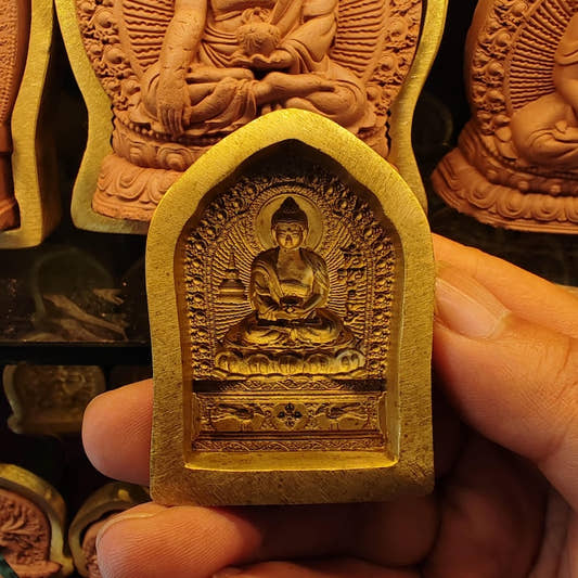 Amitabha Enthroned Tsa Tsa Mold - Tibetan tsa tsa mold, detailed view