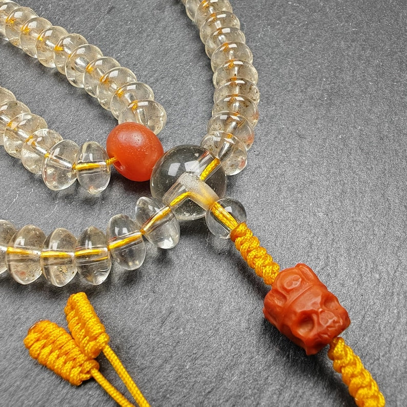 Old Tibetan Crystal Necklace Mala,Disk Type Prayer Beads