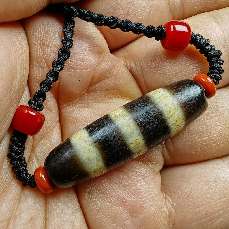 Stripe Dzi Bead Amulet | 37*11mm
