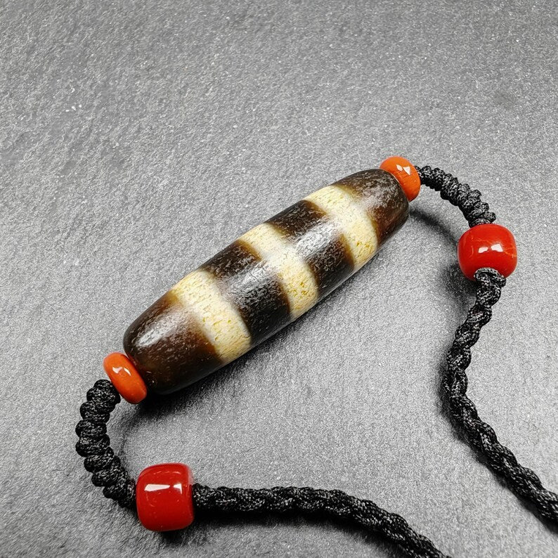 Stripe Dzi Bead Amulet | 37*11mm