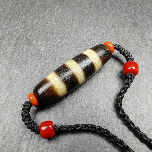 Stripe Dzi Bead Amulet | 37*11mm