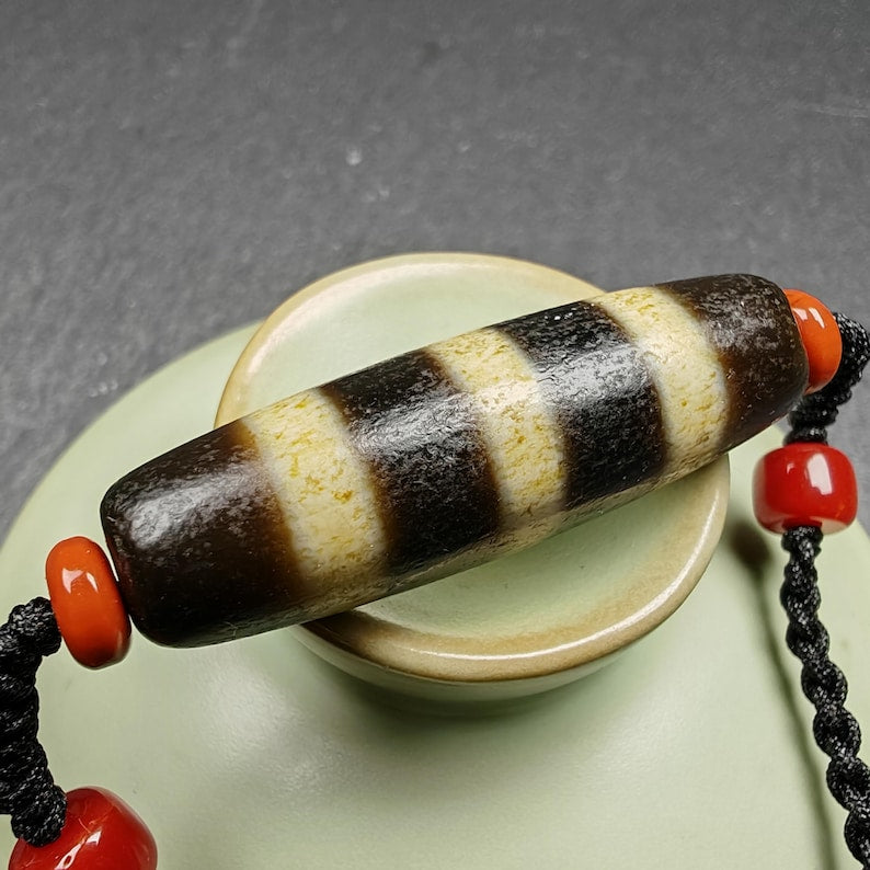 Stripe Dzi Bead Amulet | 37*11mm