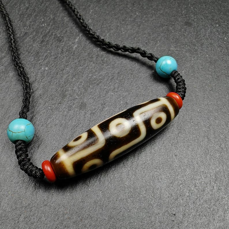 9 Eyes Dzi Bead Necklace | 41 x 11"