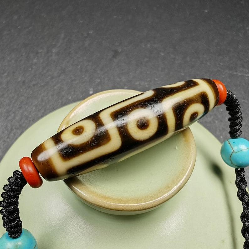 9 Eyes Dzi Bead Necklace | 41 x 11"