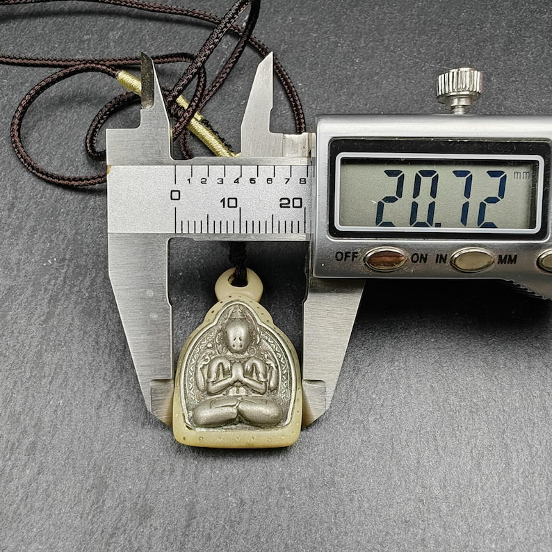 Buddhist Amulet | Copper Chenrezig Badge in Yak Bone Frame