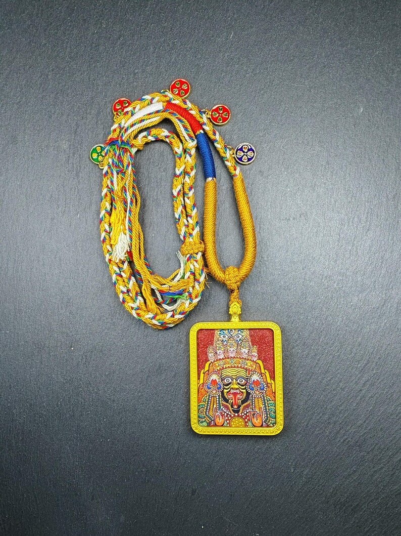 Hand-Painted Drashi Lhamo Amulet | Tibetan Zashi Lhamo Gau Shrine