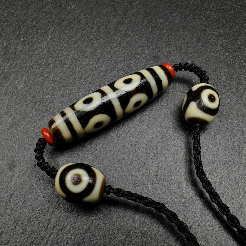 8 Eyes Dzi + Mandala 3 eyes Dzi Beads Amulet