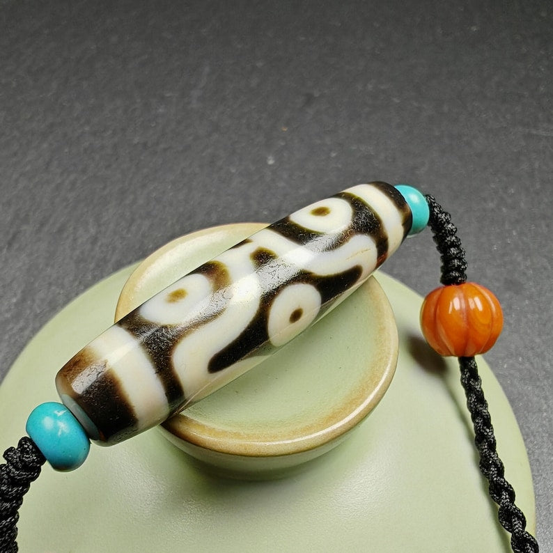 Cross Vajra 6 Eyed Dzi Bead Necklace | 48 × 12mm