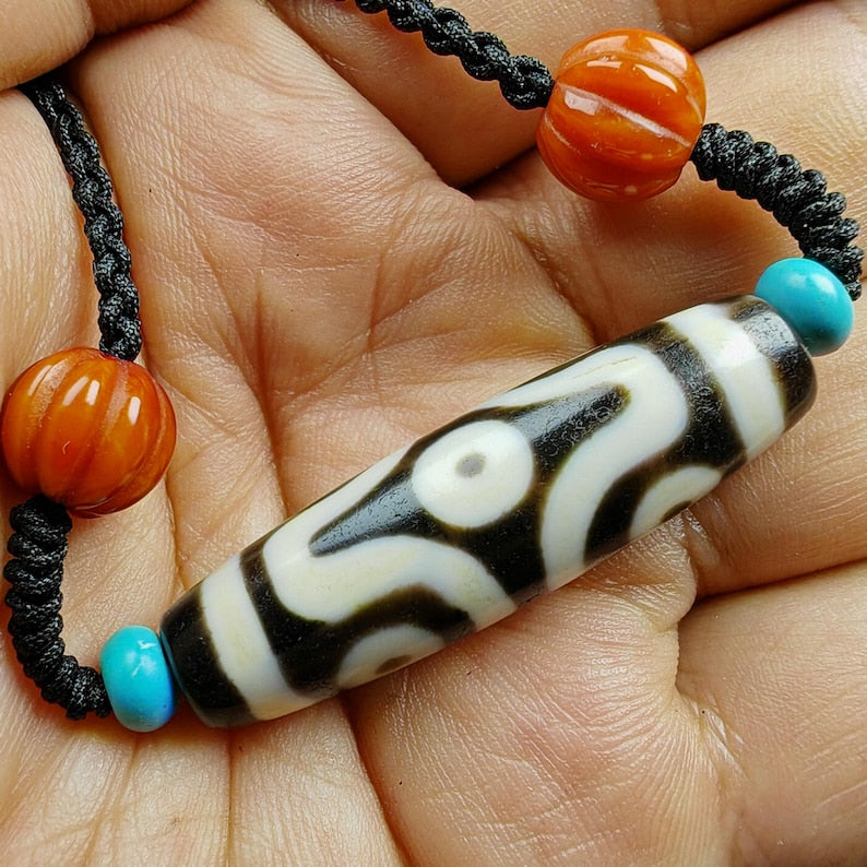 Cross Vajra 6 Eyed Dzi Bead Necklace | 48 × 12mm
