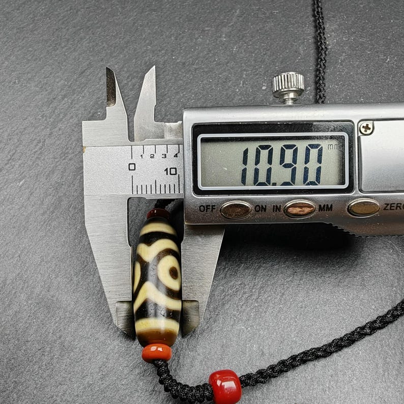 Tibetan Mandala 3 Eyes Dzi Bead Necklace Amulet |30*11mm
