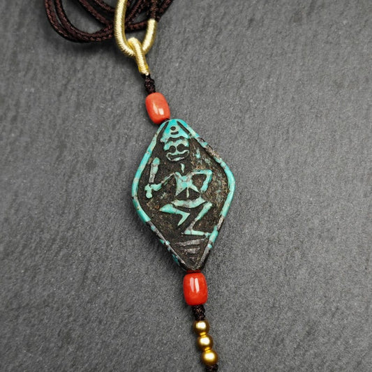 Turquoise Citipati Skull Pendant | Vintage Tibetan Amulet