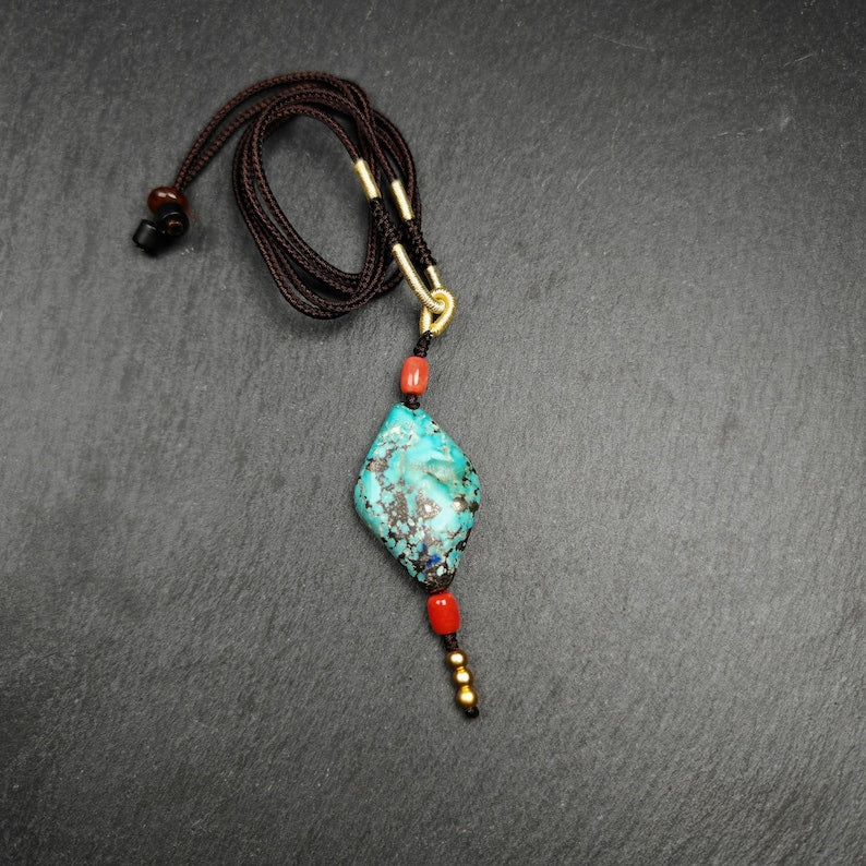 Turquoise Citipati Skull Pendant | Vintage Tibetan Amulet