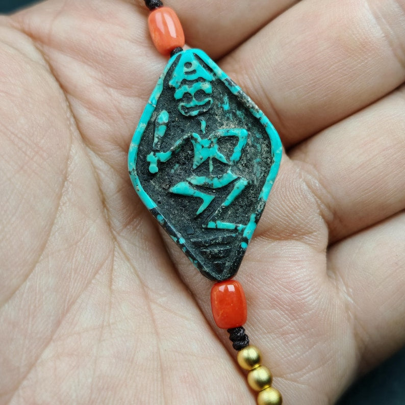 Turquoise Citipati Skull Pendant | Vintage Tibetan Amulet