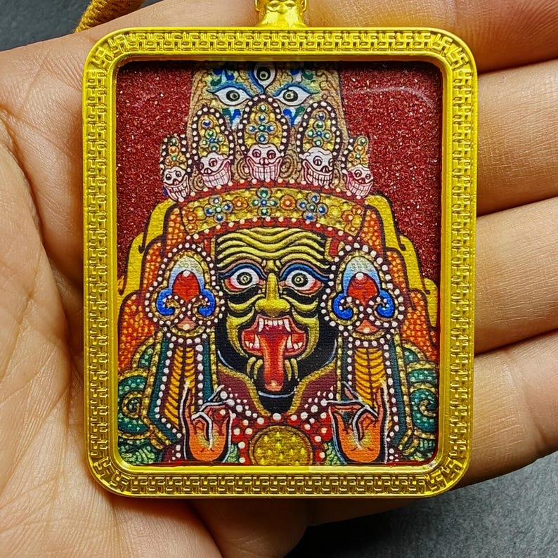 Hand-Painted Drashi Lhamo Amulet | Tibetan Zashi Lhamo Gau Shrine