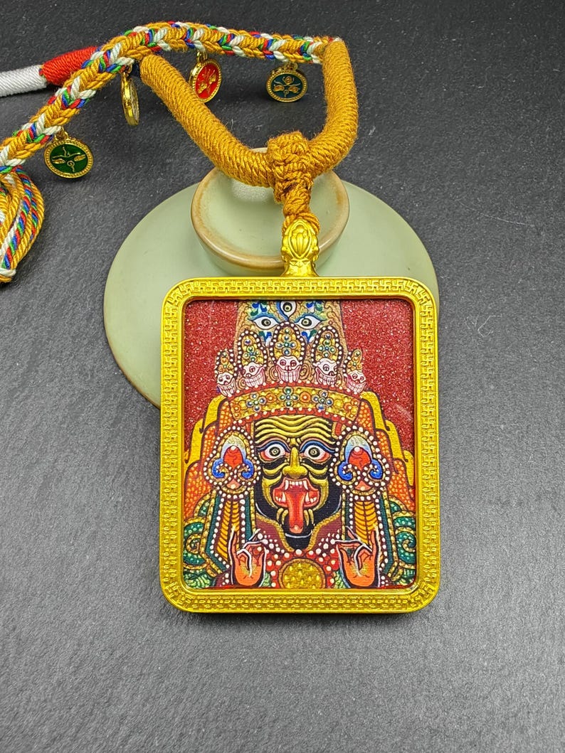 Hand-Painted Drashi Lhamo Amulet | Tibetan Zashi Lhamo Gau Shrine